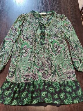 Michael Kors Green Paisley Ruffle-Hem Tunic Dress